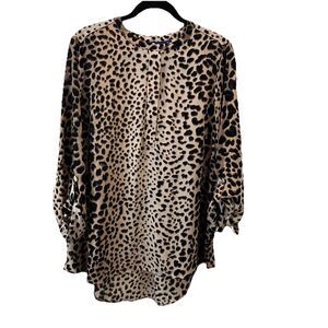 Apt. 9 Leopard Print Roll Tab Sleeves Top Women’s Size XL Half Zip Animal Print